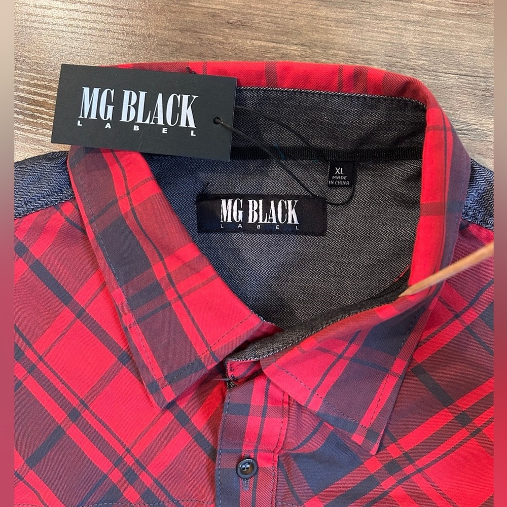 NWT MG Black Label Plaid Shirt Long Sleeve 100% Cotton Shirt Red Mens XL
